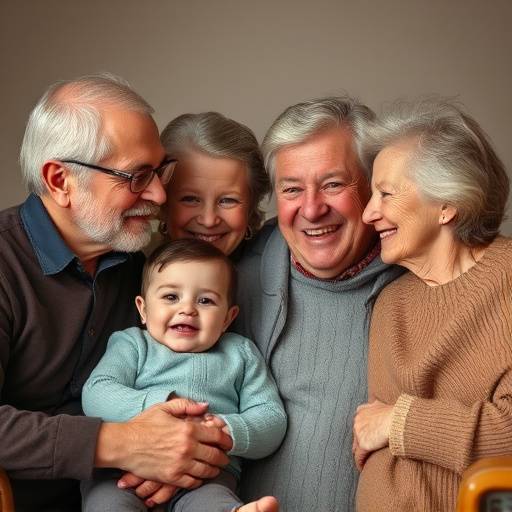 A multigenerational family portrait, capturing the love and legacy passed down through grandparents, parents, and grandchildren.