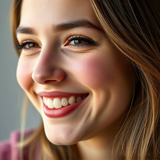 Close-up portrait of a young woman smiling warmly.